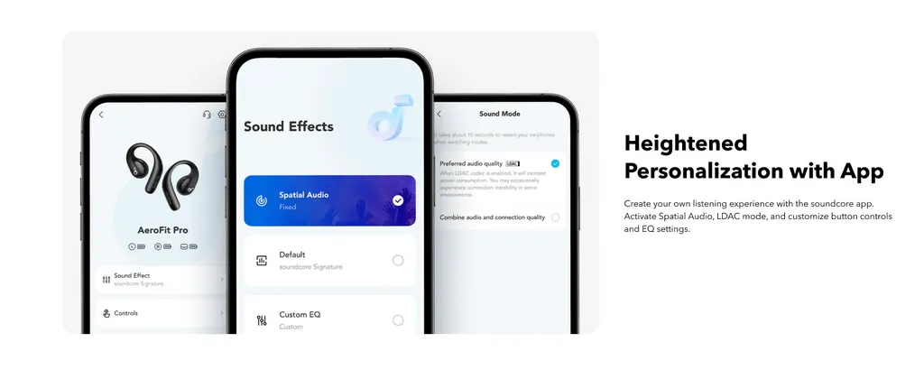 تنظیمات شخصیسازی صدای AeroFit Pro با اپلیکیشن
