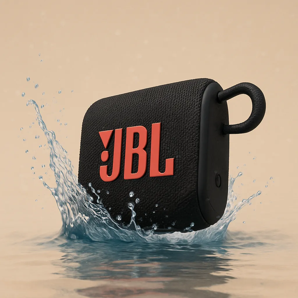 اسپیکر ضدآب JBL در حال پاشش آب با پسزمینه نود