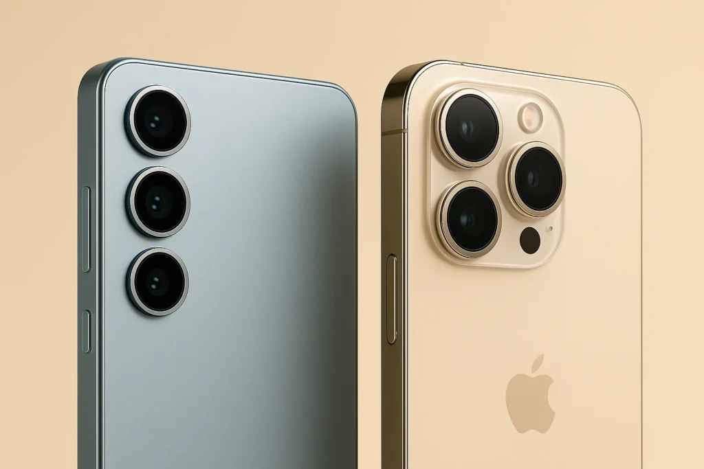 Galaxy S25 یا iPhone 16؟ نمای نزدیک دوربین آیفون ۱۶ پرو و گلکسی S25 Edge با طراحی پرجزئیات