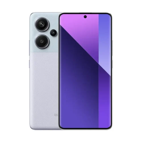نمای جلو و پشت گوشی Xiaomi Redmi Note 13 Pro Plus 5G در رنگ یاسی روشن با طراحی دوربین سه‌گانه