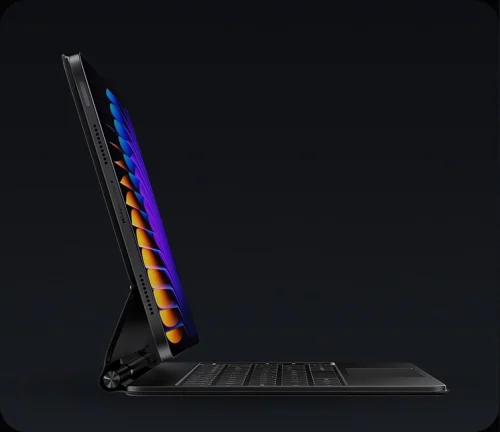 نمای بغل تبلت Xiaomi Pad 7 Pro 128/8GB داخل کاور، نمایش بلندگوها و طراحی باریک بدنه