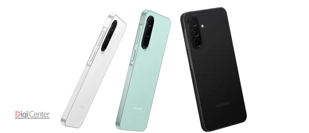 نمای پشت گوشی Galaxy A26 سامسونگ در رنگهای مشکی، سبز و سفید
