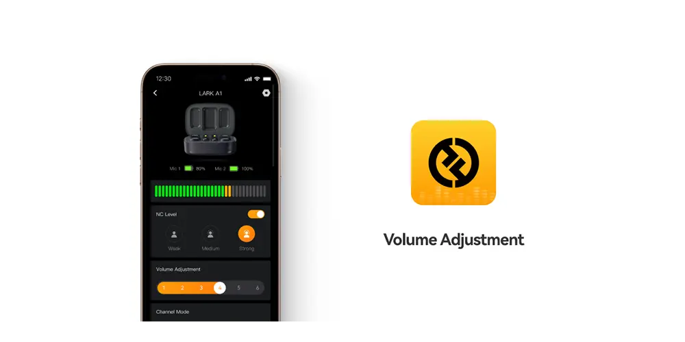 رابط کاربری اپلیکیشن Hollyland LarkSound برای تنظیم صدا و حذف نویز میکروفون Lark A1