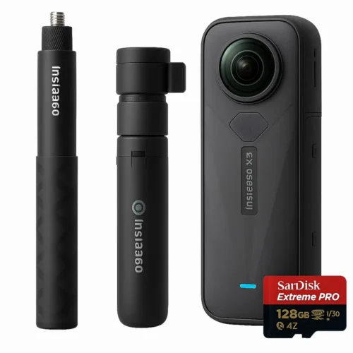 دوربین Insta360 X5 با دو نوع مونوپاد و کارت حافظه SanDisk Extreme PRO 128GB
