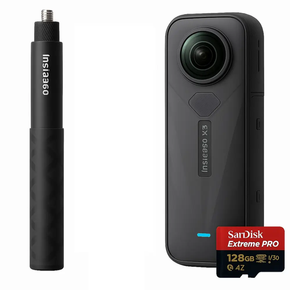 دوربین اینستا360 X5 همراه با مونوپاد محو شونده و کارت حافظه SanDisk Extreme PRO