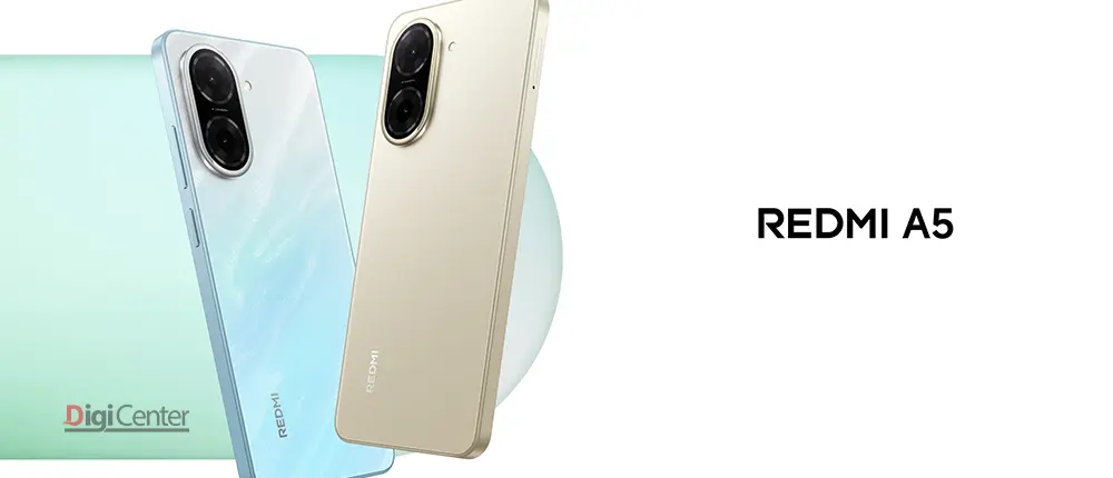 گوشی شیائومی Redmi A5 در رنگ‌های آبی و طلایی از نمای پشت