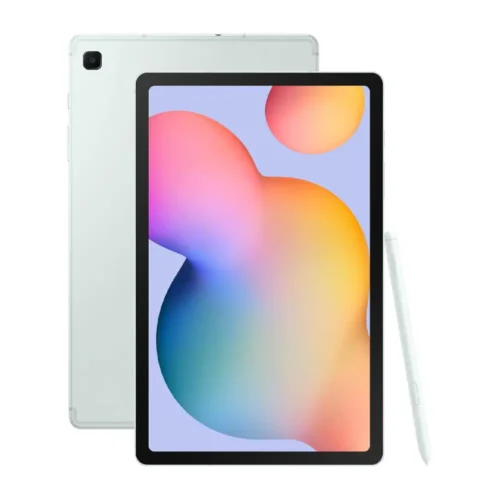 نمای جلو و پشت تبلت Galaxy Tab S6 Lite 2024 همراه با قلم S Pen در رنگ نعنایی
