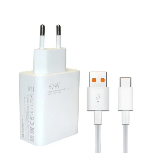 شارژر شیائومی 67W دو پین همراه با کابل تایپ سی اورجینال - Image 1
