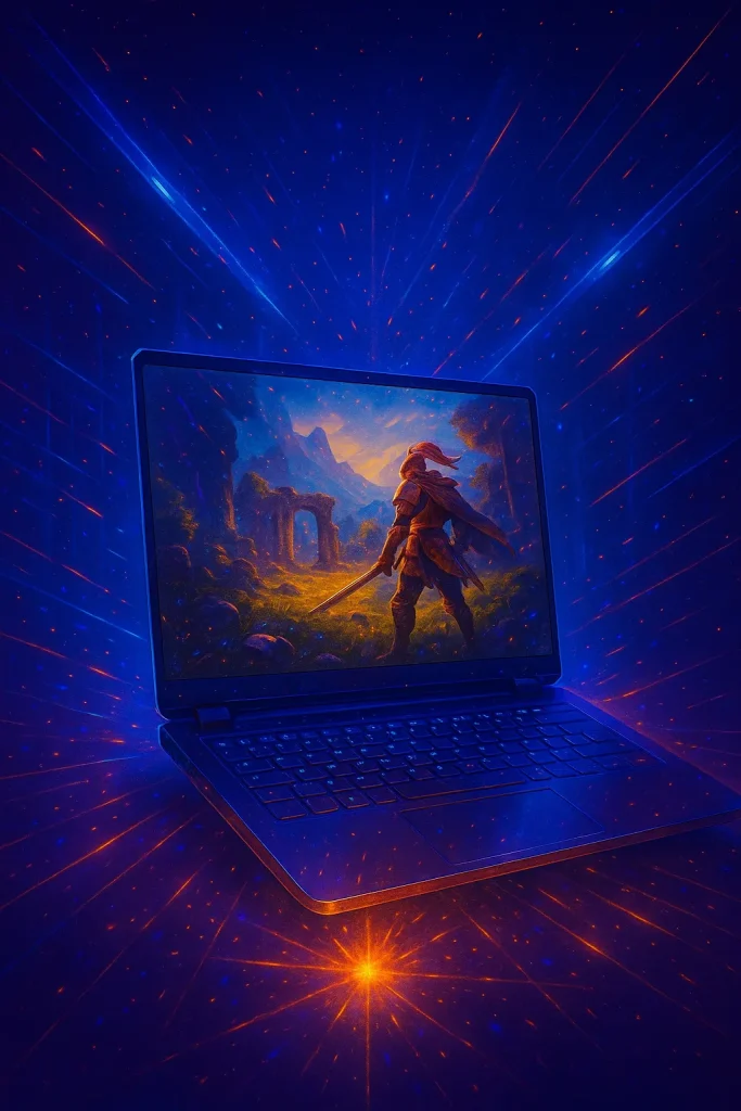 تصویر مفهومی صفحه‌نمایش لپ‌تاپ گیمینگ با کیفیت بالا